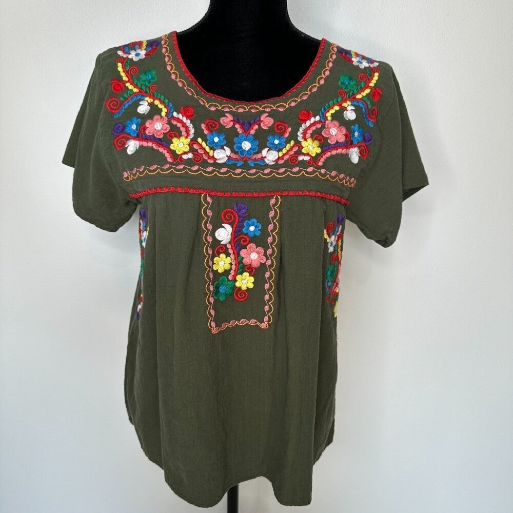 Yzxdorwj Floral Top Green Embroidered Boho Festival Hippie‎ Large